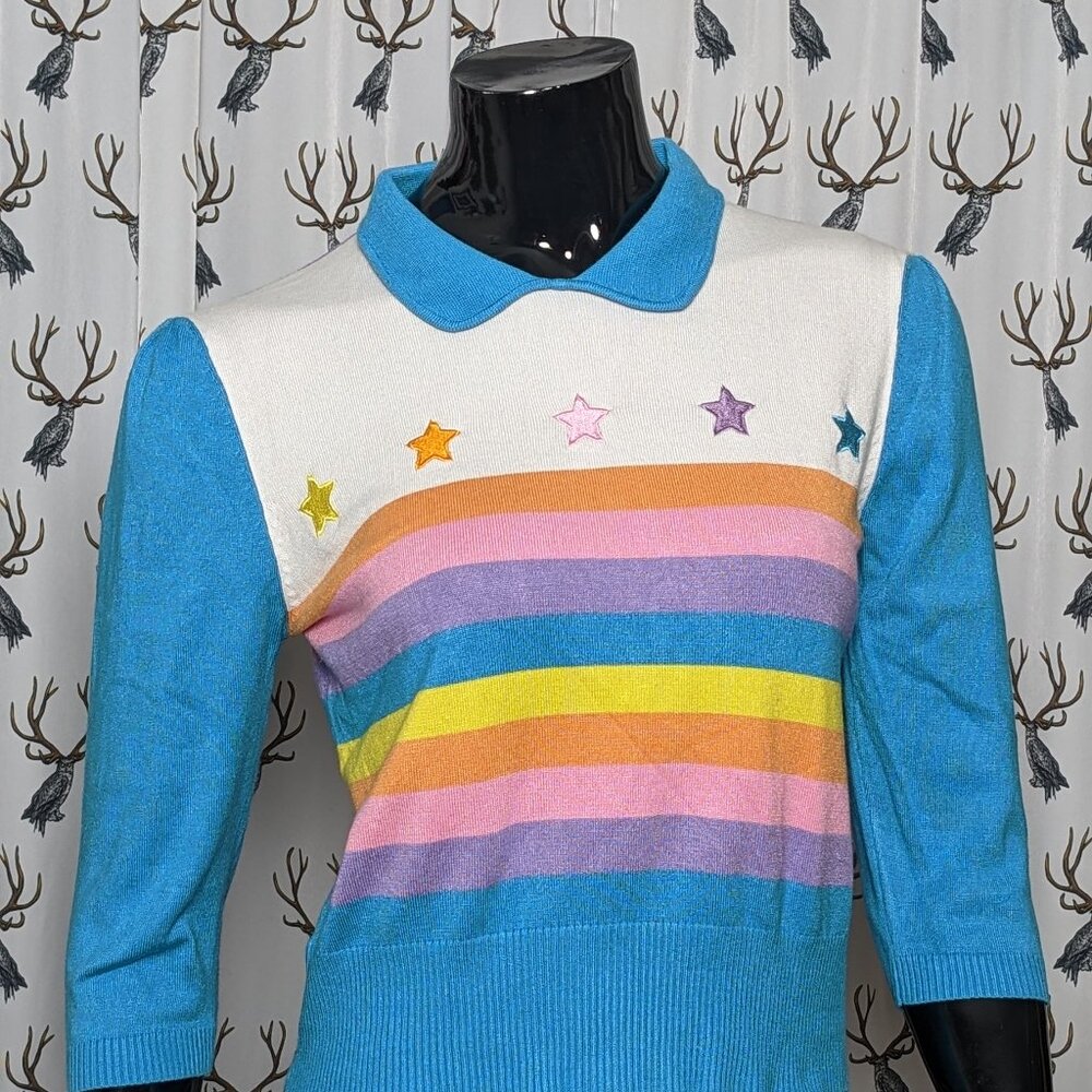 Collectif Rainbow Pastel Star Stripe Star Sweater